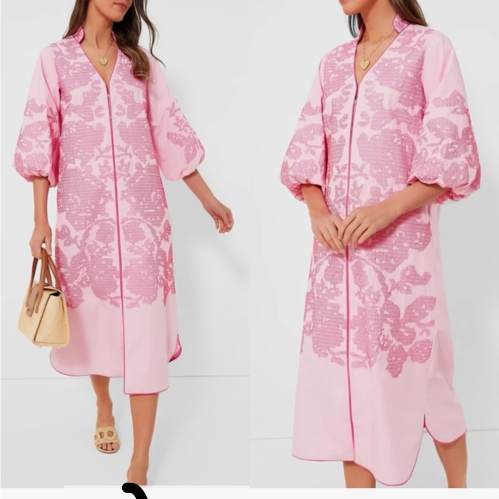 Hyacinth House Pink Embroidery Arem Caftan Sz XS.